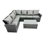 Fimous High Back Rattan Corner Sofa Set Oblong Coffee Table Outdoor Furniture dark Grey Left Option