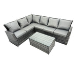Fimous High Back Rattan Corner Sofa Set Oblong Coffee Table Outdoor Furniture dark Grey Left Option