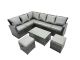 Fimous 8 Seater High Back Rattan Garden Furniture Set Corner Sofa With Oblong Coffee Table Footstool