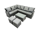 Fimous 8 Seater High Back Rattan Garden Furniture Set Corner Sofa With Oblong Coffee Table Footstool