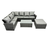 Fimous 7 Seater High Back Rattan Garden Furniture Set Corner Sofa With Oblong Coffee Table Footstool