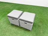 Fimous 6 Seater Outdoor Love Sofa Set Rattan Garden Furniture Set with Rectangular Dining Table 2 Small Stools Light Grey