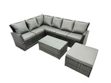 Fimous 7 Seater High Back Rattan Garden Furniture Set Corner Sofa With Oblong Coffee Table Footstool