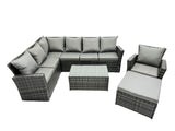 Fimous 8 Seater High Back Rattan Garden Furniture Set Corner Sofa With Oblong Coffee Table Big Footstool