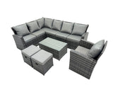 Fimous 9 Seater High Back Rattan Garden Furniture Set Corner Sofa With Oblong Coffee Table Footstool With Chair