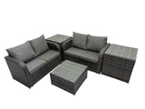 Fimous Rattan Garden Outdoor Furniture Set Love Sofa Square Coffee Table Set with 2 Side Tables Dark Grey Mixed