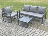 Fimous Aluminium Outdoor Garden Furniture Set Lounge Sofa Chairs Square Coffee Table Sets Conservatory Set Dark Grey