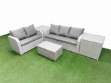 Fimous 5 Seater PE Rattan Wicker Garden Furniture Patio Conservatory Sofa Set with Rectangular Coffee Table 3 Seater Sofa Love Sofa 2 Side Table