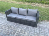 Fimous PE Wicker Outdoor Garden Furniture Set Patio Rattan Rectangular Dining Table Lounge Sofa with 2 Small Footstool Side Table 8 Seater Dark Grey Mixed