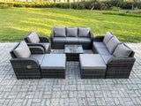 Fimous 10 Seater Outdoor Rattan Garden Furniture Set Conservatory Patio Sofa Coffee Table With 2 Big Footstool Dark Grey Mixed