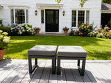 Fimous Aluminum 2 PC Small Footstool Outdoor Garden Furniture With Seat Cushion Patio Furniture Dark Grey