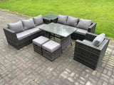 Fimous 9 Seater Rattan Outdoor Furniture Sofa Garden Dining Set with Dining Table Armchair Side Table 2 Small Footstools Dark Grey Mixed