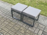 Fimous Aluminium Outdoor Garden Furniture Set Patio Lounge Sofa Gas Fire Pit Dining Table Set with 2 Small Footstools Dark Grey