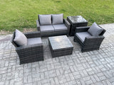 Fimous Outdoor Lounge Sofa Set Wicker PE Rattan Garden Furniture Set with Armchair Square Coffee Table Double Seat Sofa Side Table Dark Grey Mixed