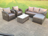 Fimous Dark Grey Mix PE Wicker Rattan Garden Furniture Set Sofa Set Reclining Adjustable Chair 6 Seater Oblong Coffee Table
