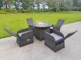 Fimous Rattan Garden Furniture Gas Fire Pit Round Dining Table And Chairs 4 Seater Plus Round Table