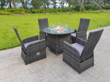 Fimous Rattan Garden Furniture Gas Fire Pit Round Dining Table And Chairs 4 Seater Plus Round Table