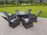 Fimous Rattan Garden Furniture Gas Fire Pit Round Dining Table And Chairs 6 Seater Plus Round Table