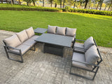 Fimous Garden Aluminium Furniture Set Dark Grey 8 Seater Outdoor Patio Adjustable Rising Lifting Dining Table with 2 Chairs Side Table Dark Grey