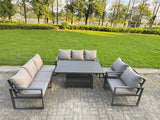 Fimous Garden Aluminium Furniture Set Dark Grey 8 Seater Outdoor Patio Adjustable Rising Lifting Dining Table with 2 Chairs Dark Grey