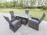Fimous Rattan Garden Furniture Gas Fire Pit Rectangle Oblong Dining Table And Chairs 4 Seater Plus Rectangular Table