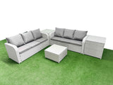 Fimous Outdoor Garden Furniture Sets 6 Seater Wicker Rattan Furniture Sofa Sets with Square Coffee Table high Back Lounge Sofa 2 Side Table Light Grey