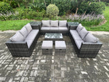 Fimous 11Seater Outdoor Lounge Sofa Set Wicker PE Rattan Garden Furniture Set with Oblong Coffee Table 2 Side Tables 2 Small Footstools Dark Grey Mixed