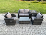 Fimous 5 PC Outdoor PE Rattan Garden Furniture Set Wicker Love Sofa Coffee Table 2 Armchair Side Table Dark Grey Mixed