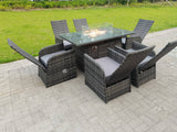 Fimous Rattan Garden Furniture Gas Fire Pit Rectangle Oblong Dining Table And Chairs 6 Seater Plus Rectangular Table