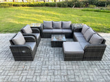 Fimous High Back Rattan Garden Furniture Set with Square Coffee Table 2 Side Tables Big Footstool Indoor Outdoor Patio Lounge Sofa Set Dark Grey Mixed