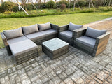 Fimous 6 Seat Modular Rattan Garden Furniture Coffee Table Footstool Chairs Outdoor