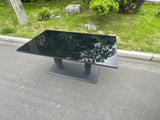 Fimous Aluminum Garden Furniture Rising Adjustable Lifting Dining or Coffee Table Easy Stop 2 Gas Line Dark Grey
