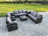 Fimous High Back Rattan Garden Furniture Set with Square Coffee Table 2 Side Tables Indoor Outdoor Patio Lounge Sofa Set Dark Grey Mixed
