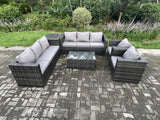 Fimous 8 Seater Outdoor Lounge Sofa Set Wicker PE Rattan Garden Furniture Set with 2 Armchair Oblong Coffee Table Side Table Dark Grey Mixed