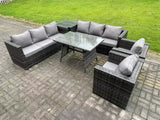 Fimous Rattan Outdoor Furniture Sofa Garden Dining Set with Patio Dining Table 2 Armchairs Side Table 8 Seater Dark Grey Mixed