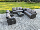 Fimous High Back Rattan Garden Furniture Set with Square Coffee Table Side Table Indoor Outdoor Patio Lounge Sofa Set Dark Grey Mixed