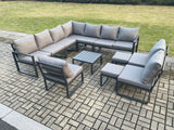 Fimous 12 Seater Outdoor Aluminium Garden Furniture Set Corner Lounge Sofa Set with Square Coffee Table 2 Small Footstools Dark Grey