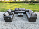 Fimous High Back Rattan Garden Furniture Set with Square Coffee Table Side Table Indoor Outdoor Patio Lounge Sofa Set Dark Grey Mixed