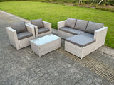 Fimous Light Grey Lounge Outdoor PE Rattan Garden Furniture Set Wicker Sofa Set Oblong Coffee Table With 2 Armchair