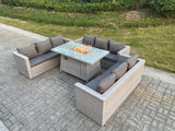 Fimous Light Grey U Shape Lounge Sofa Dining Set With Gas Fire Pit Dining Table Garden Furniture Set Heater Burner