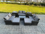 Fimous 8 pc Rattan Sofa Garden Furniture Outdoor Patio Set with 2 Side Tables 2 Big Footstool Love Seat Sofa Dark Grey Mixed