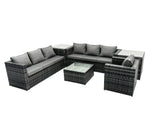 Fimous Outdoor Rattan Garden Furniture Set 7 Seater Patio Lounge Sofa Set with Armchair Square Coffee Table Side Table Dark Grey Mixed
