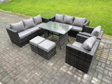 Fimous Rattan Garden Outdoor Furniture Sofa Garden Dining Set with Patio Dining Table 2 Armchairs 2 Small Footstools 10 Seater Dark Grey Mixed