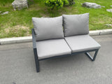 Fimous Aluminum Outdoor Garden Furniture Corner Sofa Adjustable Rising Lifting Dining Table Sets Black Tempered Dark Grey 9 Seater