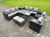 Fimous Rattan Garden Outdoor Furniture Sofa Garden Dining Set with Patio Dining Table 2 Armchairs 2 Small Footstools 10 Seater Dark Grey Mixed