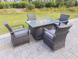 Fimous Rattan Garden Furniture Gas Fire Pit Rectangle Round Dining Table And Dining Chairs 4 Seater + Rectangular Table