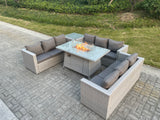 Fimous Light Grey U Shape Lounge Sofa Dining Set With Gas Heater Firepit Dining Table Set Burner With Extra Side Coffee Tea Table