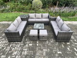Fimous 11 Seater Outdoor Rattan Garden Furniture Set Patio Lounge Sofa Set with Side Table Square Coffee Table 2 Small Footstool Dark Grey Mixed