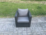 Fimous 7 Seater Rattan Garden Furniture Set Patio Outdoor Rectangular Dining Table Lounge Sofa Chair with Side Table 2 Small Stools Dark Grey Mixed