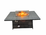 Fimous Garden Rattan Furniture Set 9 Seater Outdoor Corner Sofa Chair Gas Firepit Dining Table Set with 2 Small Stools Side Table Dark Grey